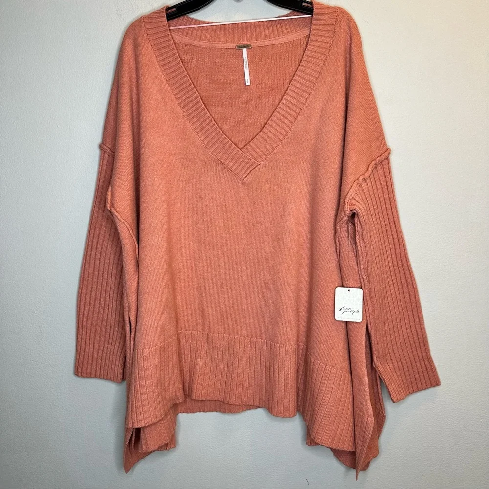 NWT Free People Orion A Line Tunic Sweater Stretch On / Off Shoulder Rose Sz S - Picture 1 of 7